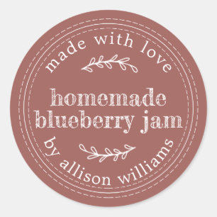 Sticker Rond Confiture Maison Rustique de Myrtille Mise en Pot 