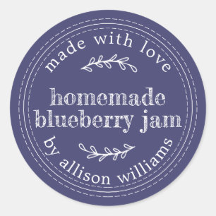 Sticker Rond Confiture Maison Rustique de Myrtille Mise en Pot