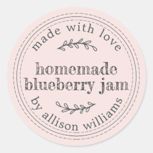 Sticker Rond Confiture Maison Rustique de Myrtille Mise en Pot 