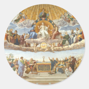 Sticker Rond Conflit du Saint Sacrement, Raphael Sanzio