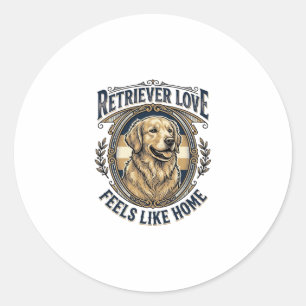 Sticker Rond Confort à la maison Golden Retriever Gravure Vinta