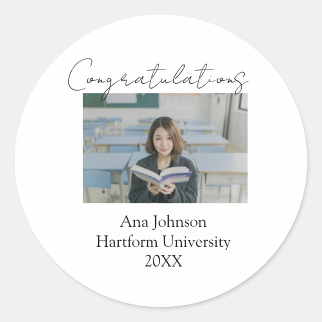 Sticker Rond Congratulations photo graduate name university yea (Devant)