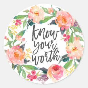 Sticker Rond Connaissez Votre Valeur, Citation Inspirationnelle
