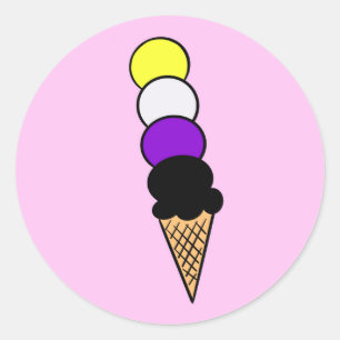 Sticker Rond Conne de crème glacée non binaire (Fierté de glace