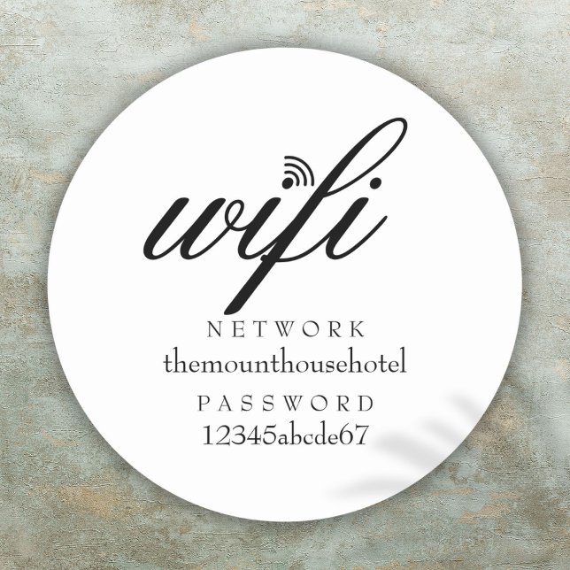 Sticker Rond Connexion réseau Wifi et mot de passe (Wifi Network and Password Sign Classic Round Sticker)