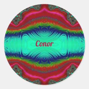 Sticker Rond CONOR ~ Rouge Vert clair Bleu Bleu Fractage Design