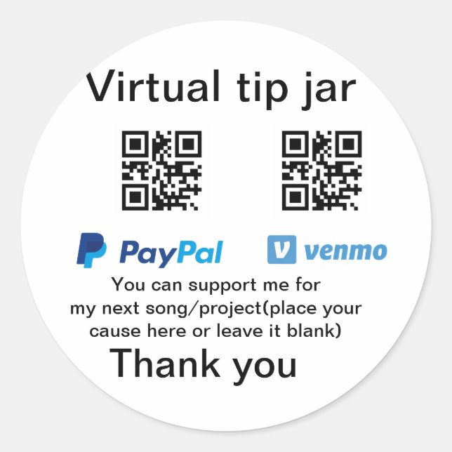 Sticker Rond Conseil virtuel jar q r code argent don PayPal ven (Devant)