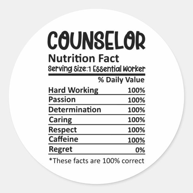 Sticker Rond Conseillère en nutrition Facts École Counseling Ca (Devant)