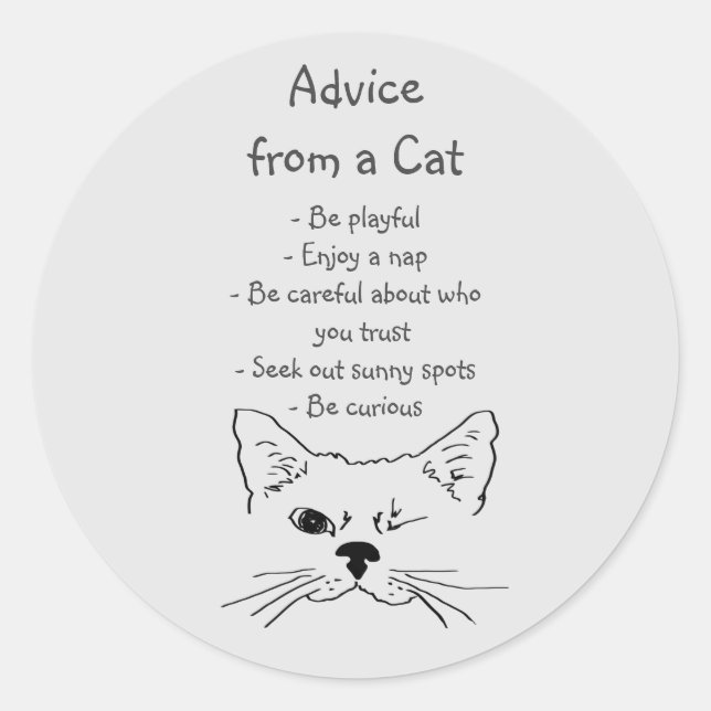 Sticker Rond Conseils de Winking Cat amusant Humour animal (Devant)