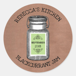 Sticker Rond Conservation rustique en pot de grès   Confiture