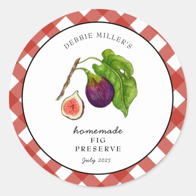 Sticker Rond Conserve de figues au carreau gingham. Pot  (Devant)