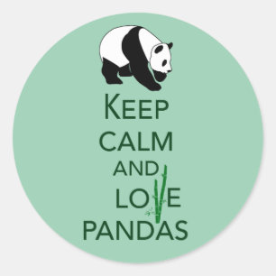 Sticker Rond Conserver le calme et l'amour Pandas