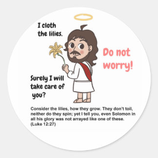 Sticker Rond Considérez le dessin animé des lis Jesus Luke 12:2