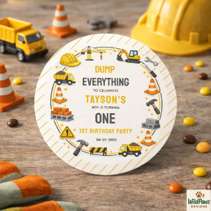 Sticker Rond Construction 1er Anniversaire Fête Camion de Cha