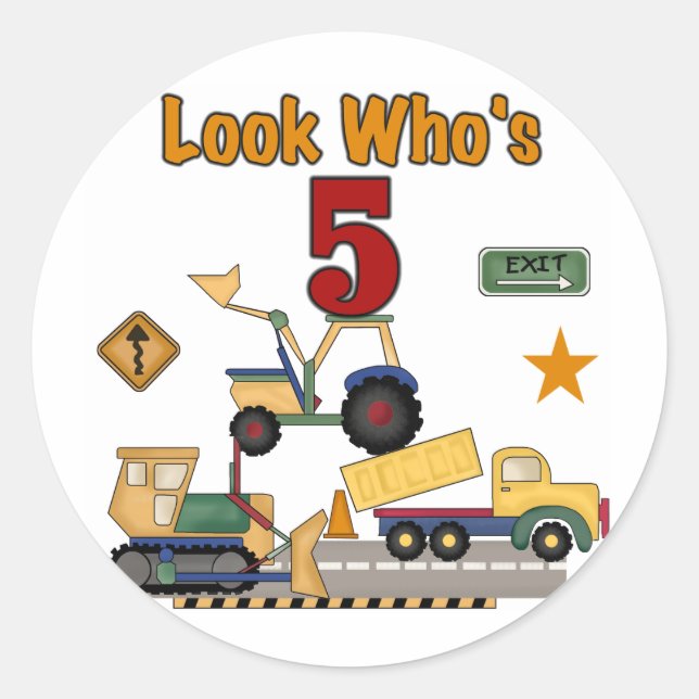 Sticker Rond Construction 5e Anniversaire Tshirts et cadeaux (Devant)