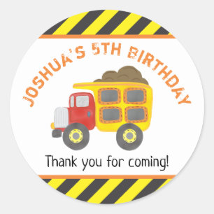 Sticker Rond Construction Anniversaire de la fête Camion