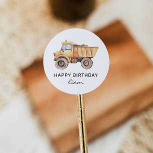 Sticker Rond Construction Camion Anniversaire Moderne Minimal
