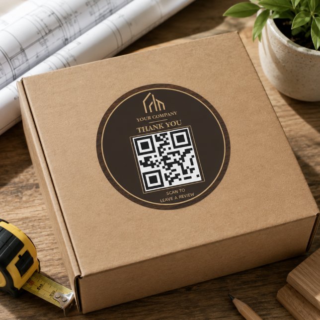 Sticker Rond Construction de code QR à grain de bois moderne (Modern Wood Grain QR Code Construction Classic Round Sticker
)
