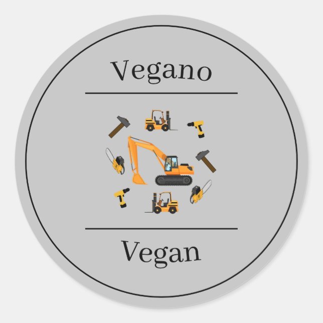 Sticker Rond Construction Grey Bilingue Anniversaire Vegan Vega (Devant)
