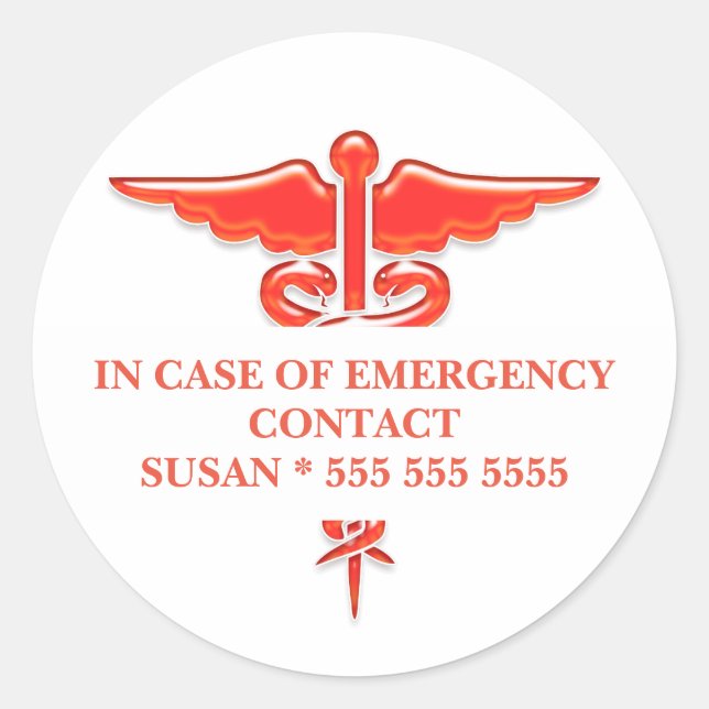 Sticker Rond Contact d'urgence Médicale | Personnaliser (Devant)