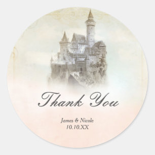 Sticker Rond Conte de fées rose Dreamy Livre d'histoire Château