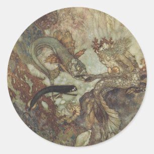 Sticker Rond Conte de fées vintage, La Sirène par Edmund Dulac