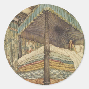 Sticker Rond Conte de fées vintage, princesse et pois, Edmund D