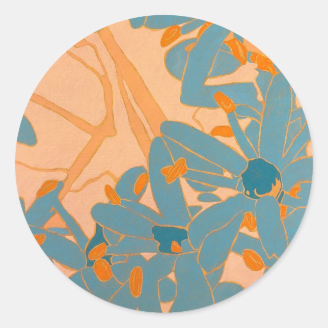 Sticker Rond Contemporary Leaf Design in Peach  (Devant)