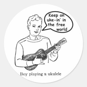 Sticker Rond Continuez sur le monde libre (Ukulele)