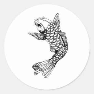 Sticker Rond Contour de poissons de Koi