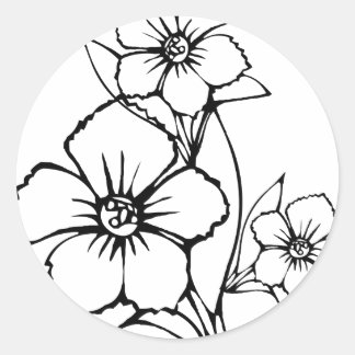 Sticker Rond Contour noir de la fleur trois