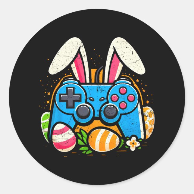 Sticker Rond Contrôle du jeu vidéo Pâques Bunny Joueur garçons  (Devant)