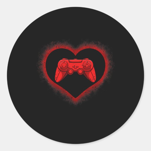 Sticker Rond Contrôleur Coeur Valentines Jour Cool Jeu Jeu (Devant)