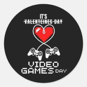 Sticker Rond Contrôleur de coeur du joueur vidéo Valentine's Da