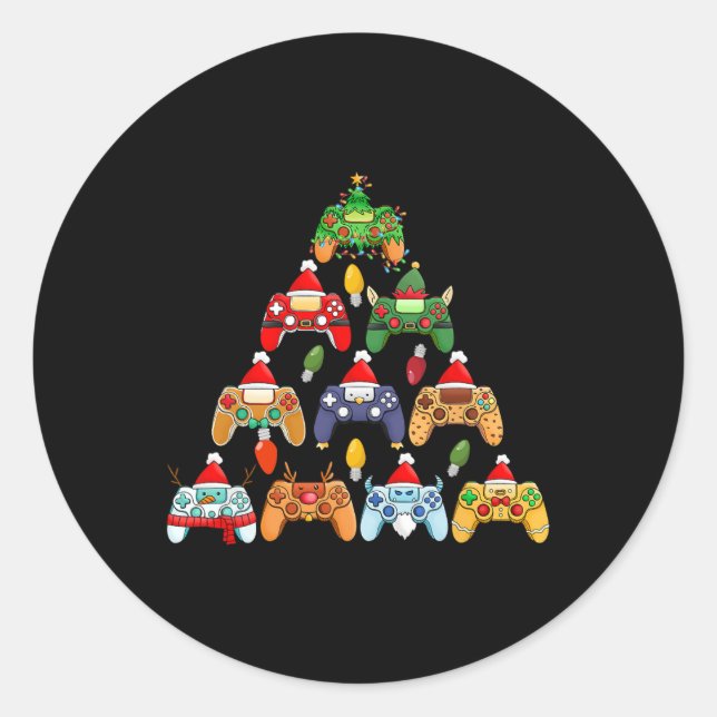 Sticker Rond Contrôleur de jeu Arbre de Noël Gamer Garçon Fille (Devant)