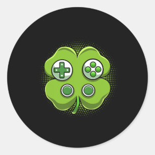 Sticker Rond Contrôleur de jeu Jour de la Saint Patrick Shamroc