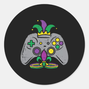 Sticker Rond Contrôleur de jeu Mardi Gras Joueur Hommes Garçons