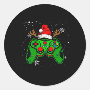 Sticker Rond Contrôleur de jeu Noël Santa Hat Gamer Boys 2