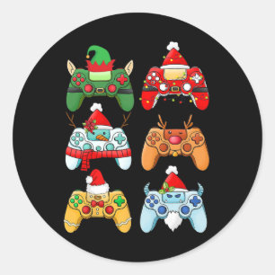 Sticker Rond Contrôleur de jeu Noël Santa Hat Gamer Boys Xma