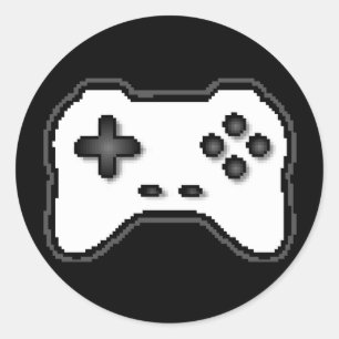 Sticker Rond Contrôleur de jeu Noir Blanc 8 bits Style de jeu v