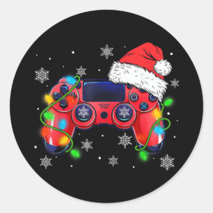 Sticker Rond Contrôleur de jeu vidéo chapeau de Noël Santa Game