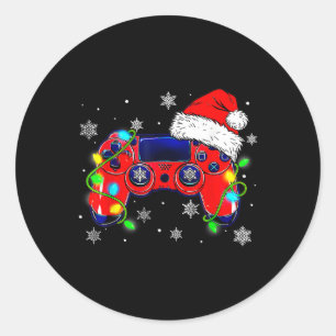 Sticker Rond Contrôleur de jeu vidéo de Noël Santa Hat Gamer Bo