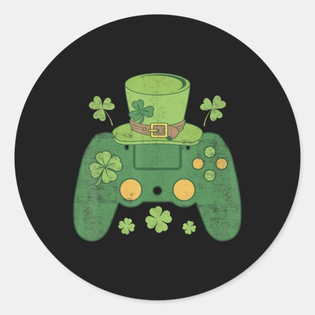 Sticker Rond Contrôleur de jeu vidéo Irish Gamer Boys Happy St  (Devant)