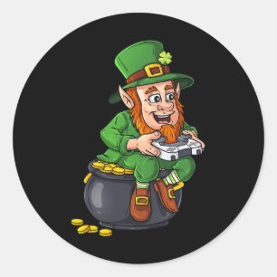 Sticker Rond Contrôleur de jeu vidéo Jour de la Saint Patrick L