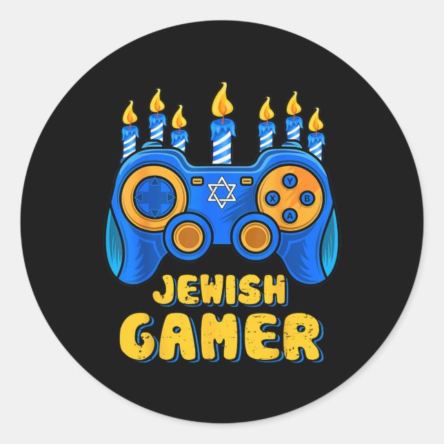 Sticker Rond Contrôleur de jeu vidéo juif Gamer Chanukah Boy Ki (Devant)