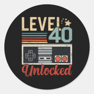 Sticker Rond Contrôleur de jeu vidéo Niveau 40 Débloqué 40e Ann