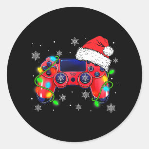 Sticker Rond contrôleur de jeu vidéo noël santa hat gamer bo