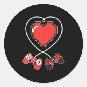 Sticker Rond Contrôleur de jeu vidéo pour enfants Coeur Pixel A
