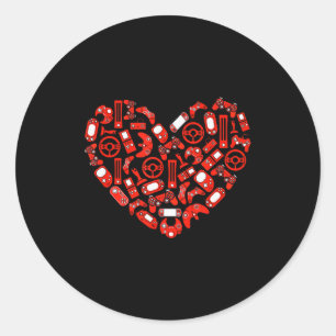 Sticker Rond Contrôleur de jeu vidéo pour la Saint-Valentin pou