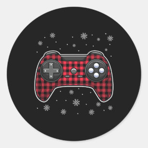 Sticker Rond Contrôleur de jeu vidéo Red Plaid Gamer Garçons En